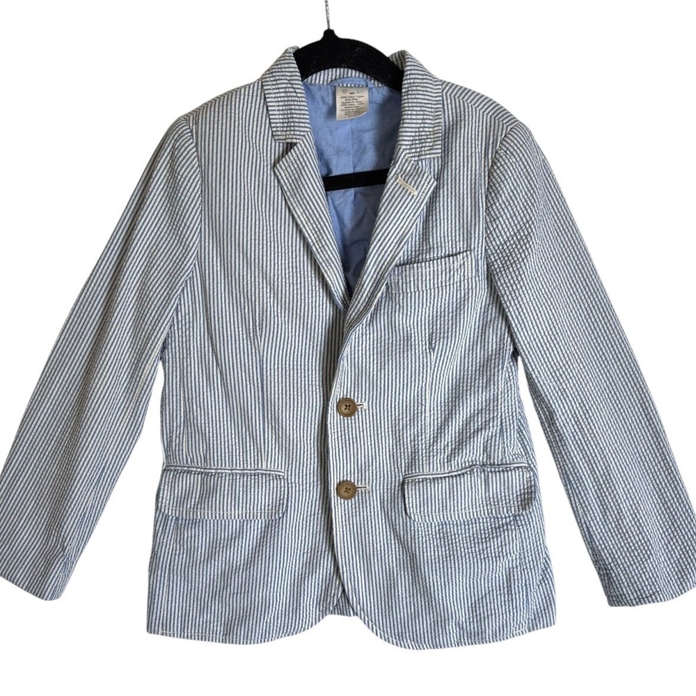 Crewcuts Seersucker Blazer Kids Size 6/7 Blue White Striped 100% Cotton Jacket